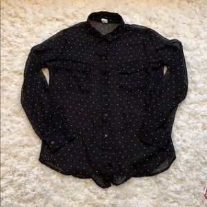 Black polka dot button up